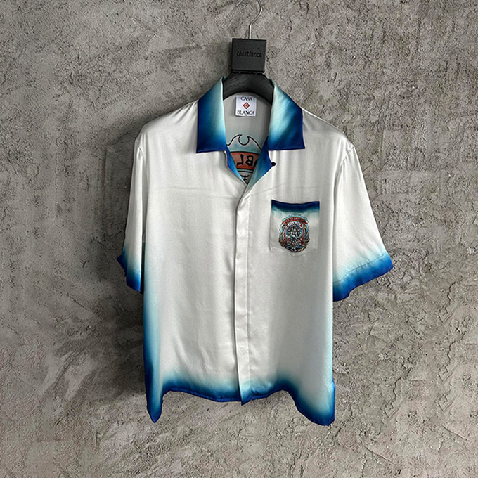 casablanca gradient flame print silk short sleeve shirt